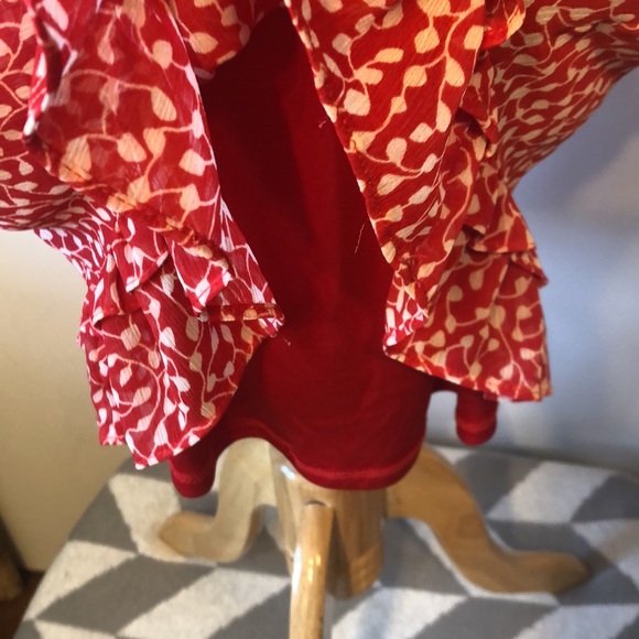 LUSH Red & White Floral Ruffle Mini Wrap Dress-Size Large - Picture 6 of 9